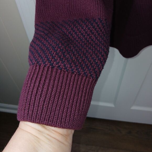 Chaps Men's L/G Burgundy & Blue Striped 1/4 Zip Pullover Sweater Grandpacore - Picture 8 of 14